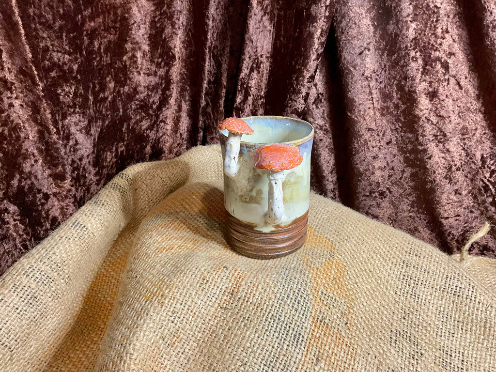 Pottery- mushroom vase/ utensil holder with copper