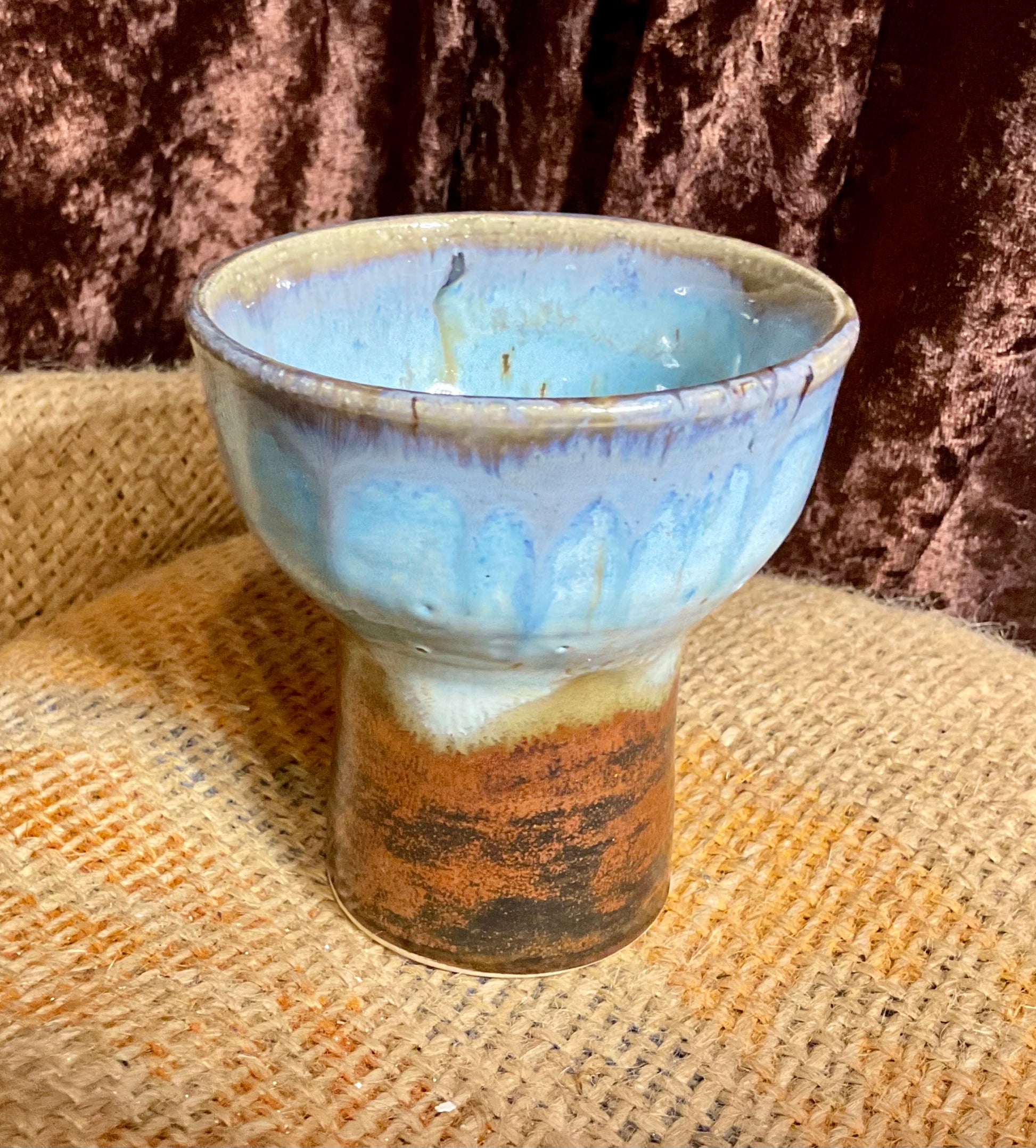 Pottery- small blue and copper goblet