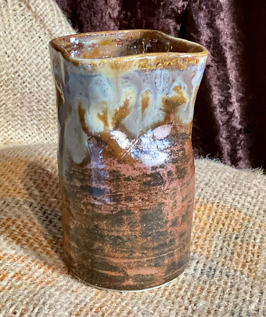 Pottery- ‘bag’ vase with copper