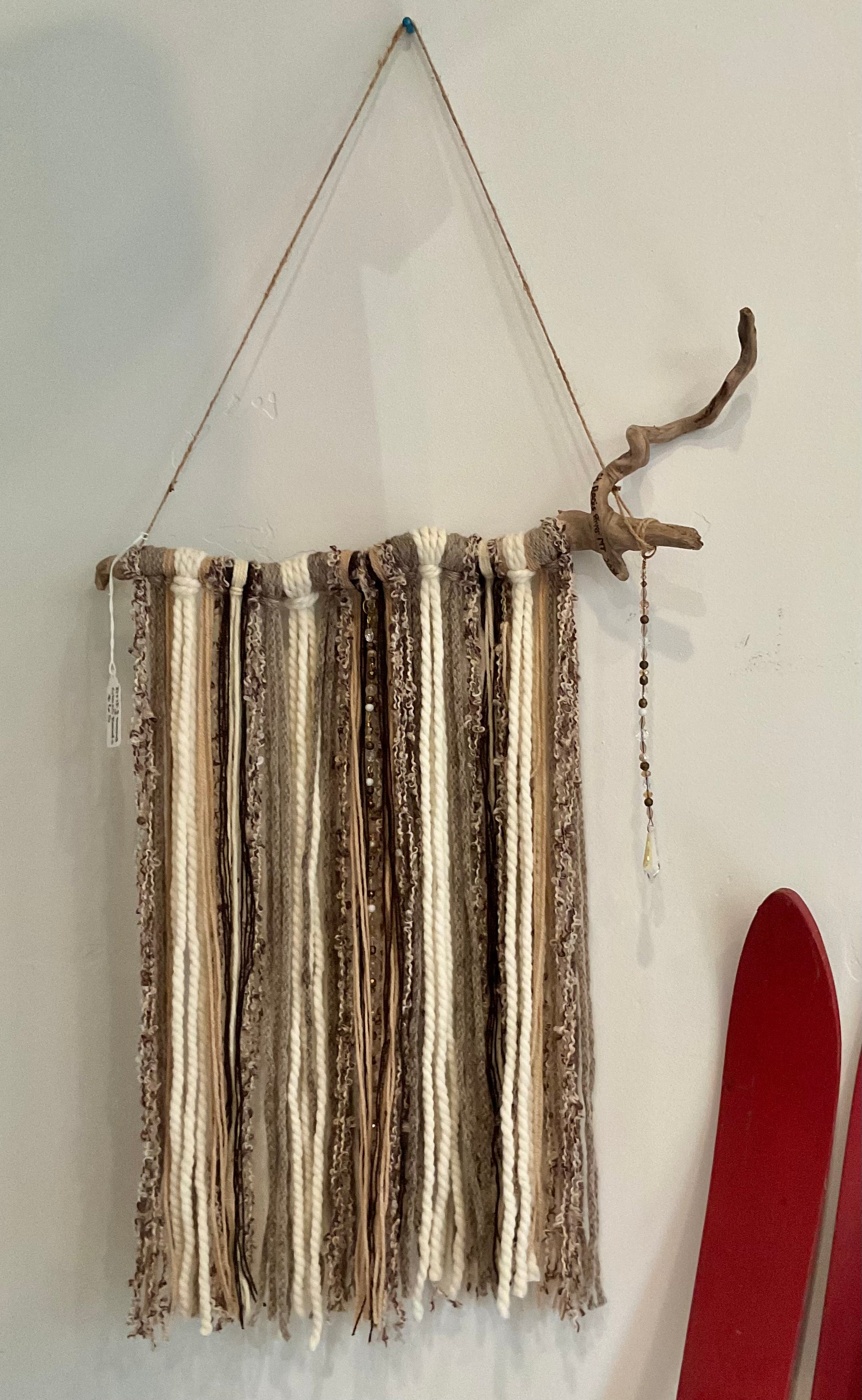 Driftwood wall hanging with glass beads- St.Regis river
