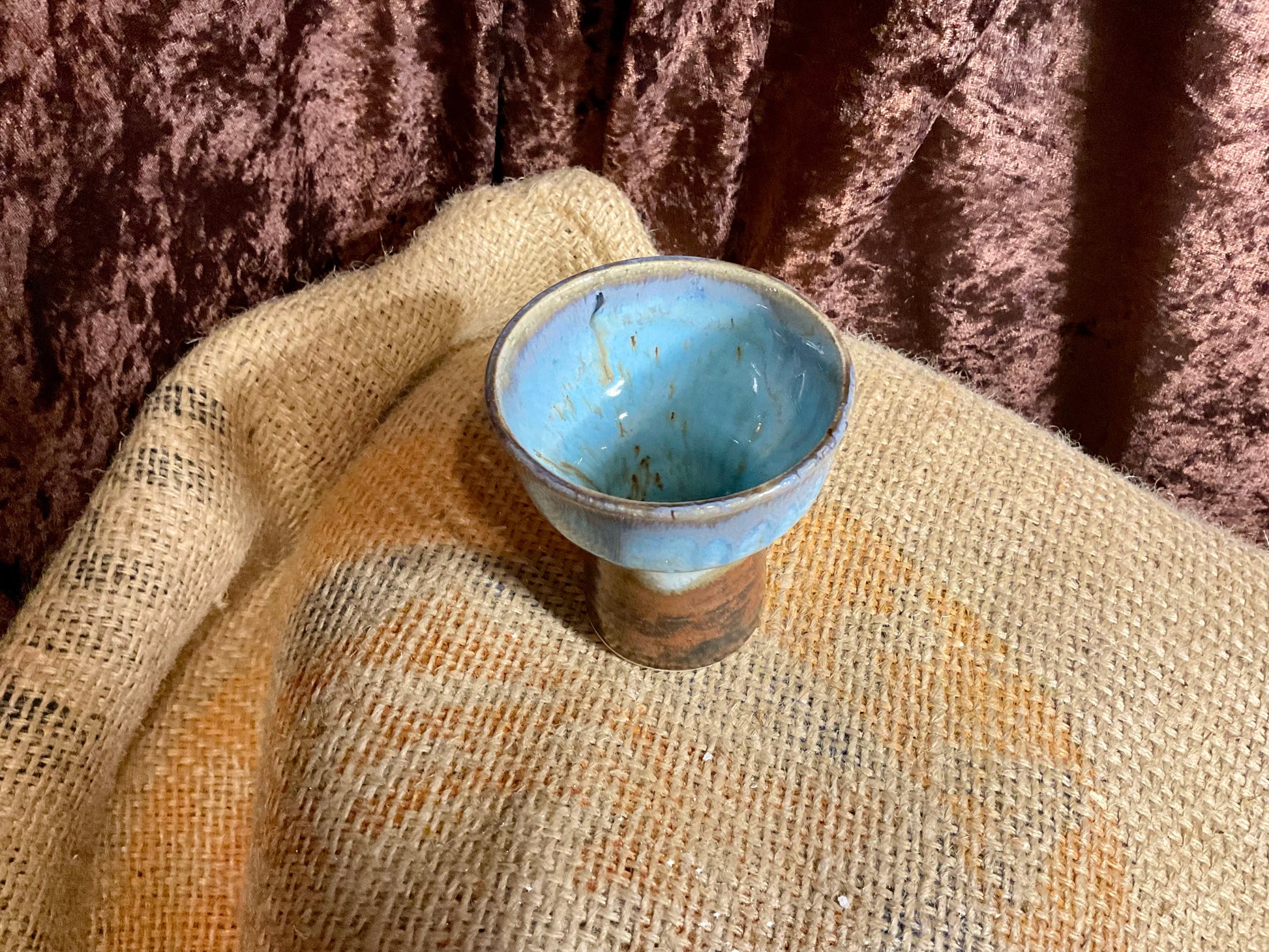 Pottery- small blue and copper goblet