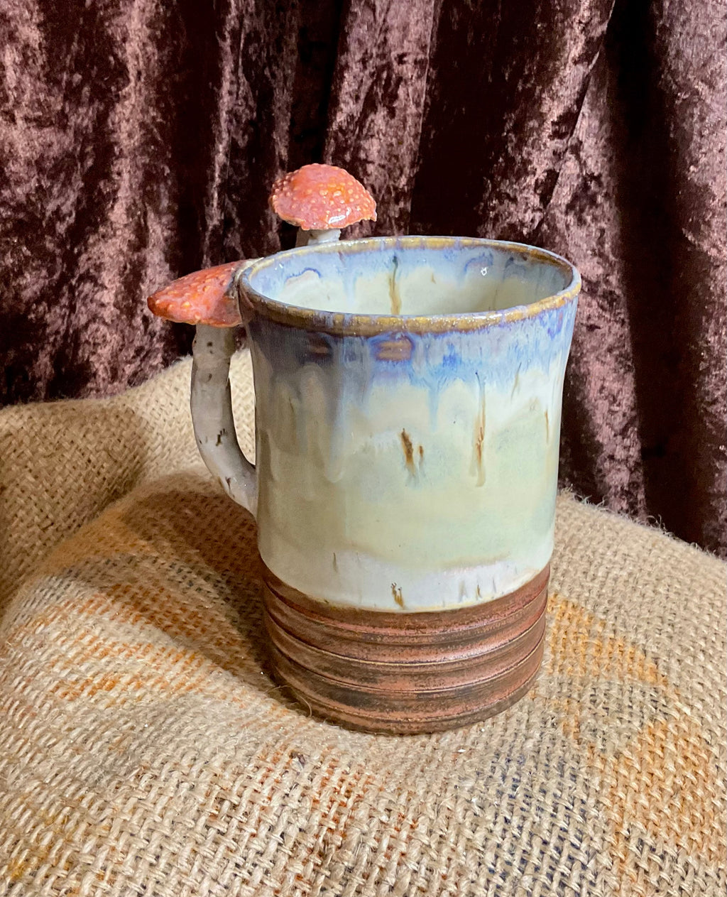 Pottery- mushroom vase/ utensil holder with copper