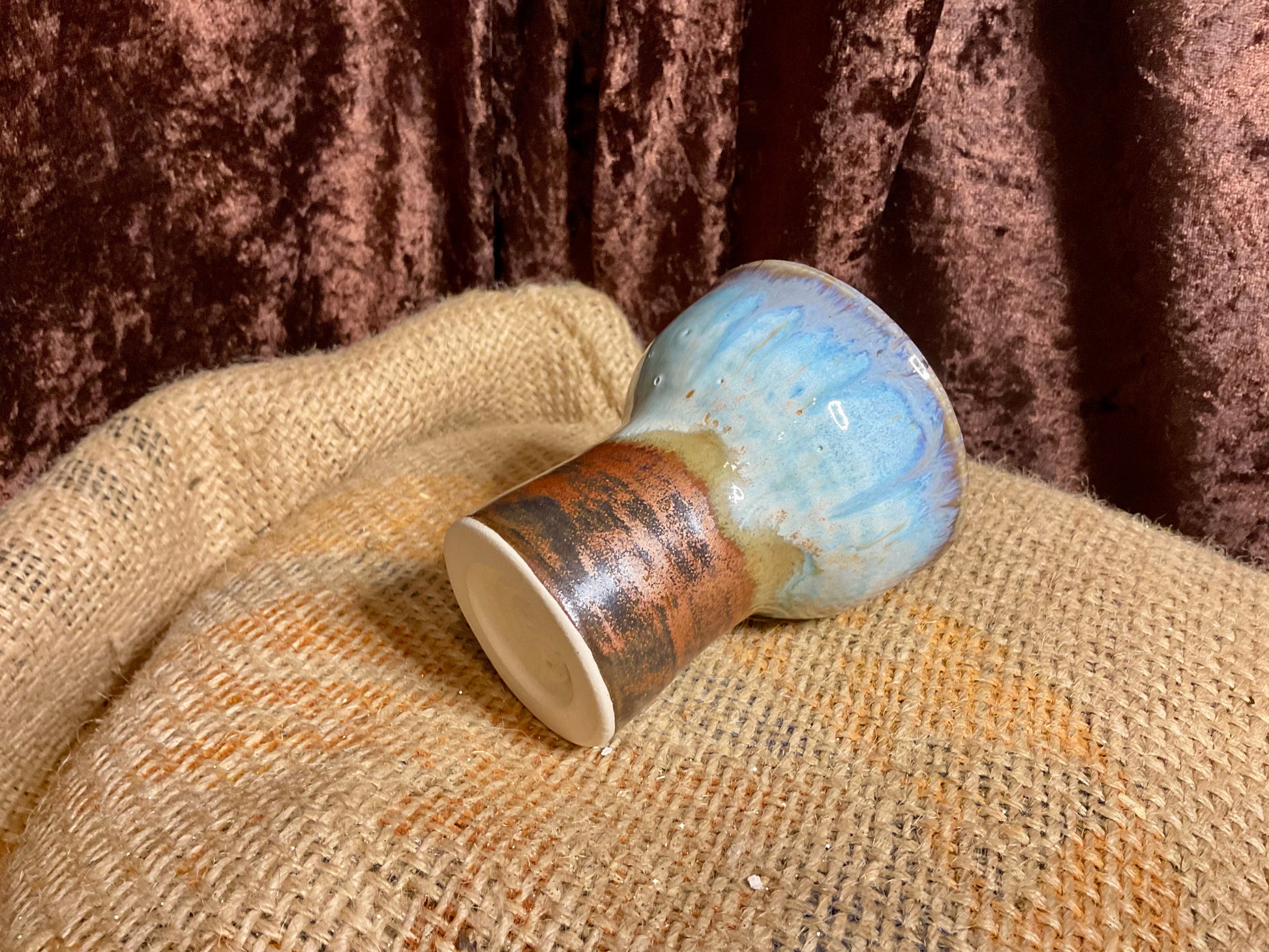 Pottery- small blue and copper goblet