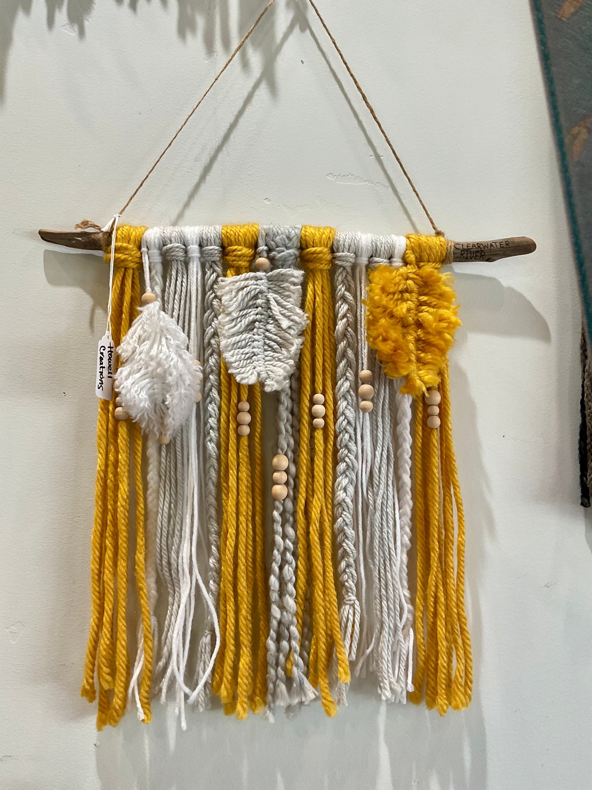 Driftwood and feather wall hanging-Clearwater river