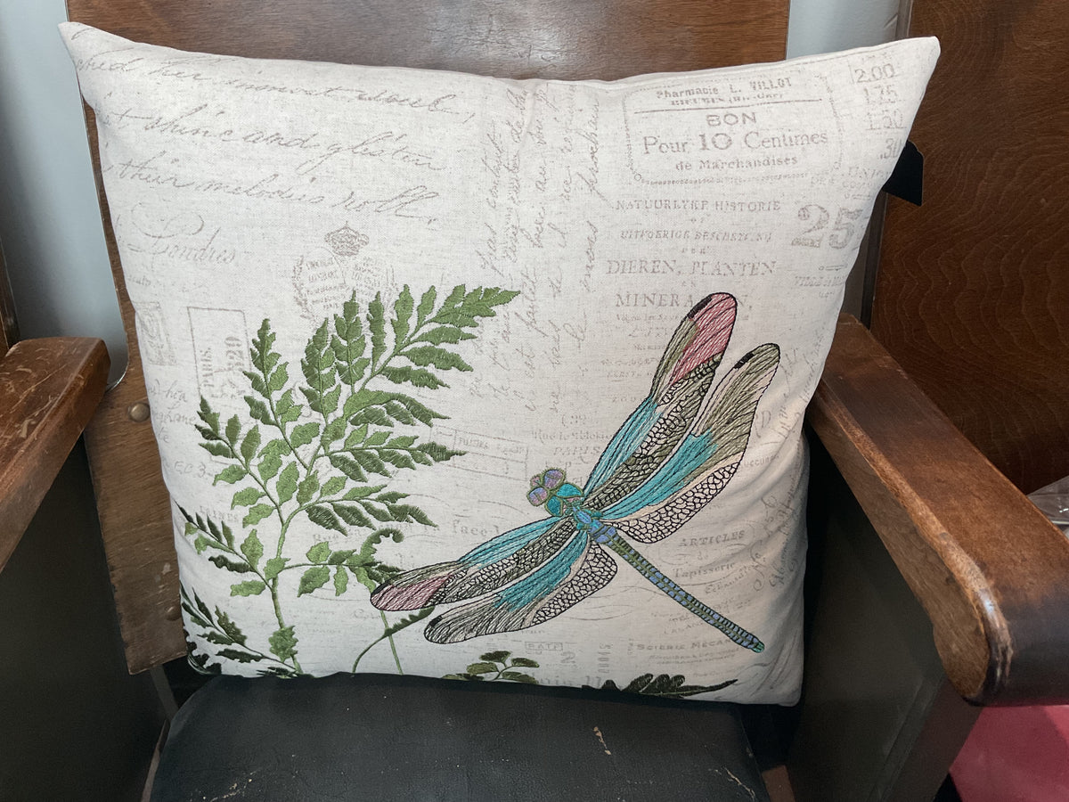Pillow-embroidered dragonfly