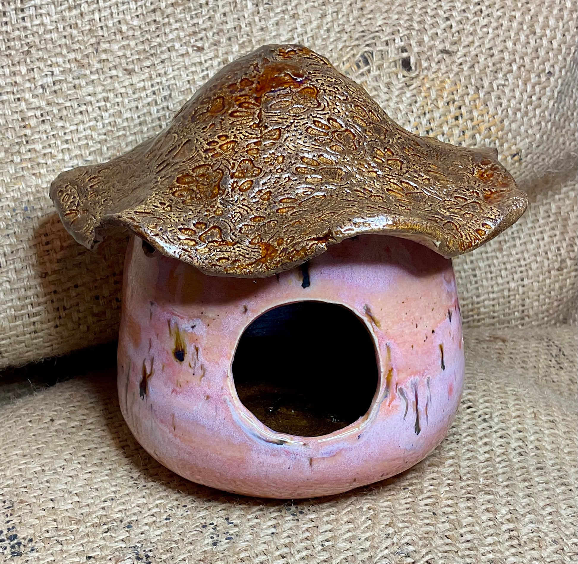 Pottery- large bright bird feeder
