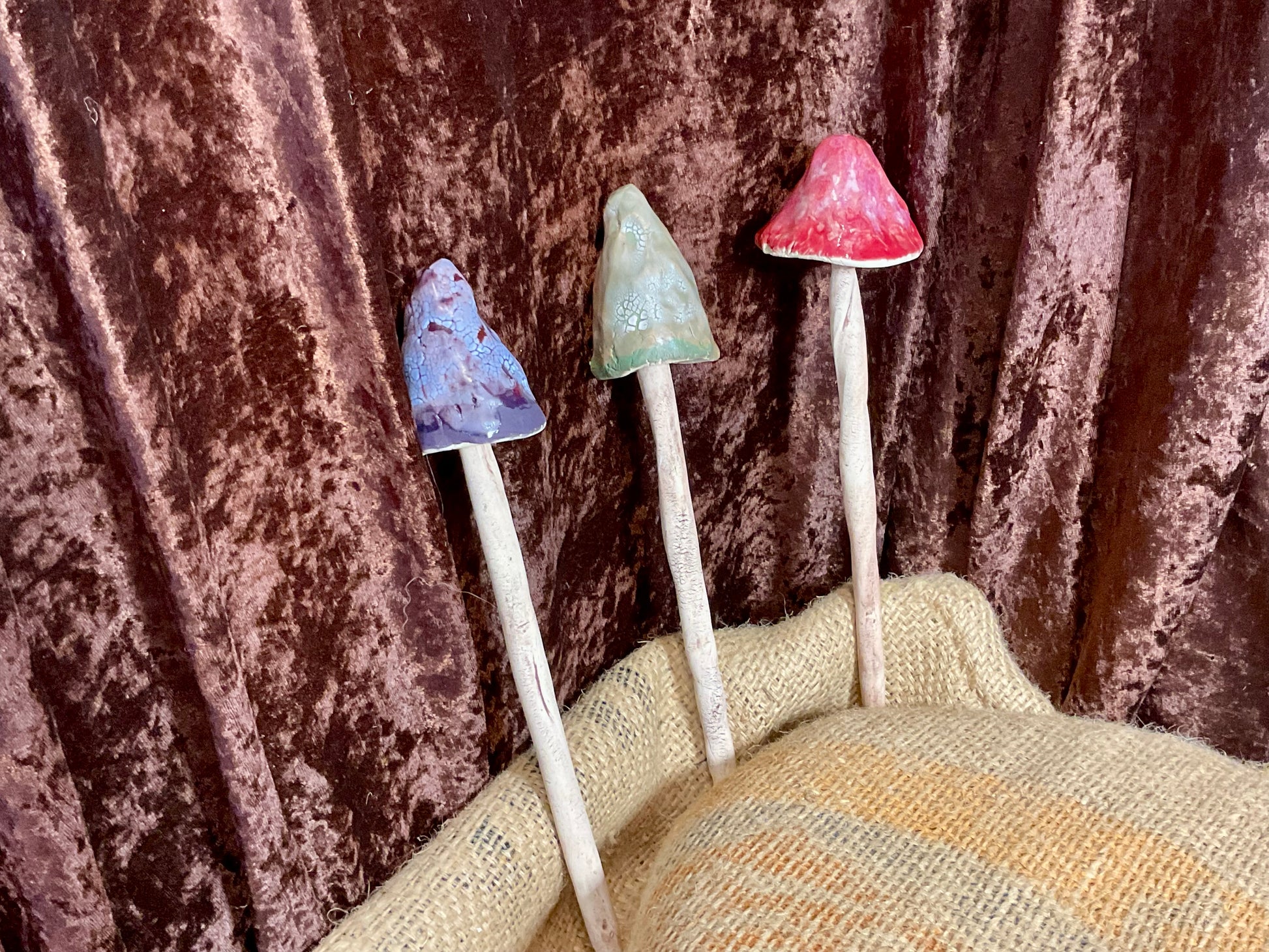 Pottery- mushroom garden stakes