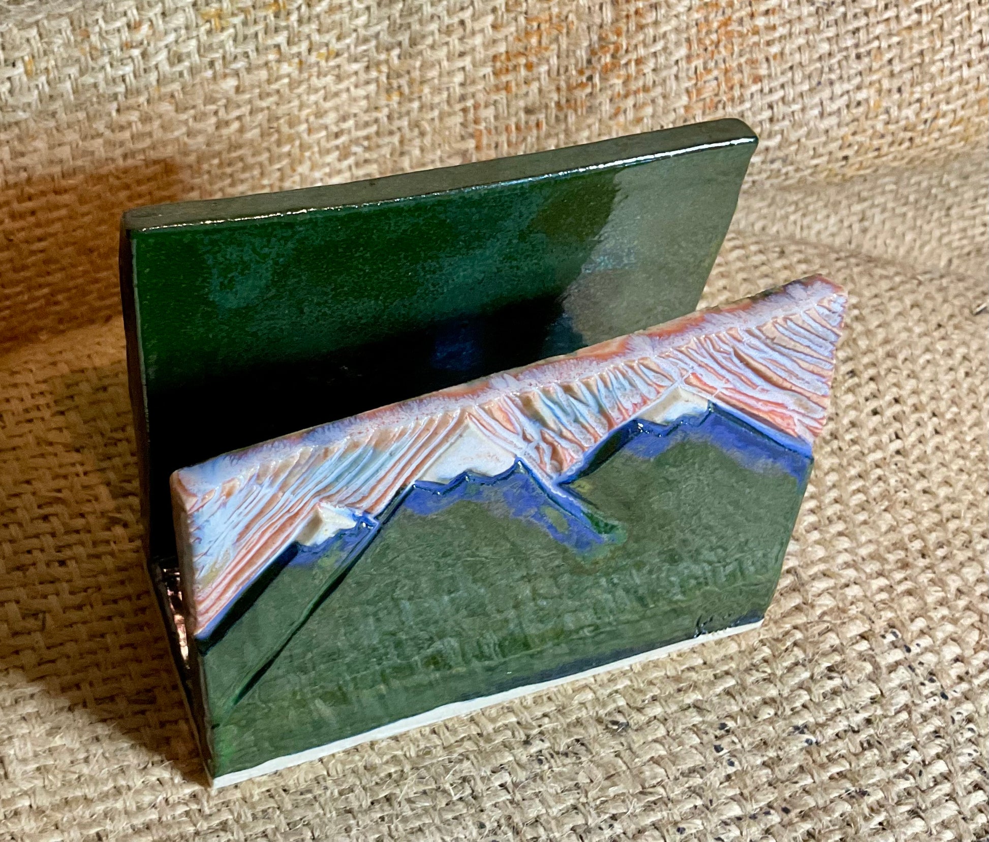 Pottery- carved mountains napkin holder