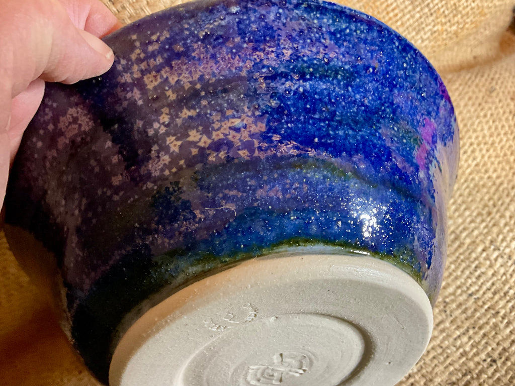 Pottery- large blue iridescent bowl