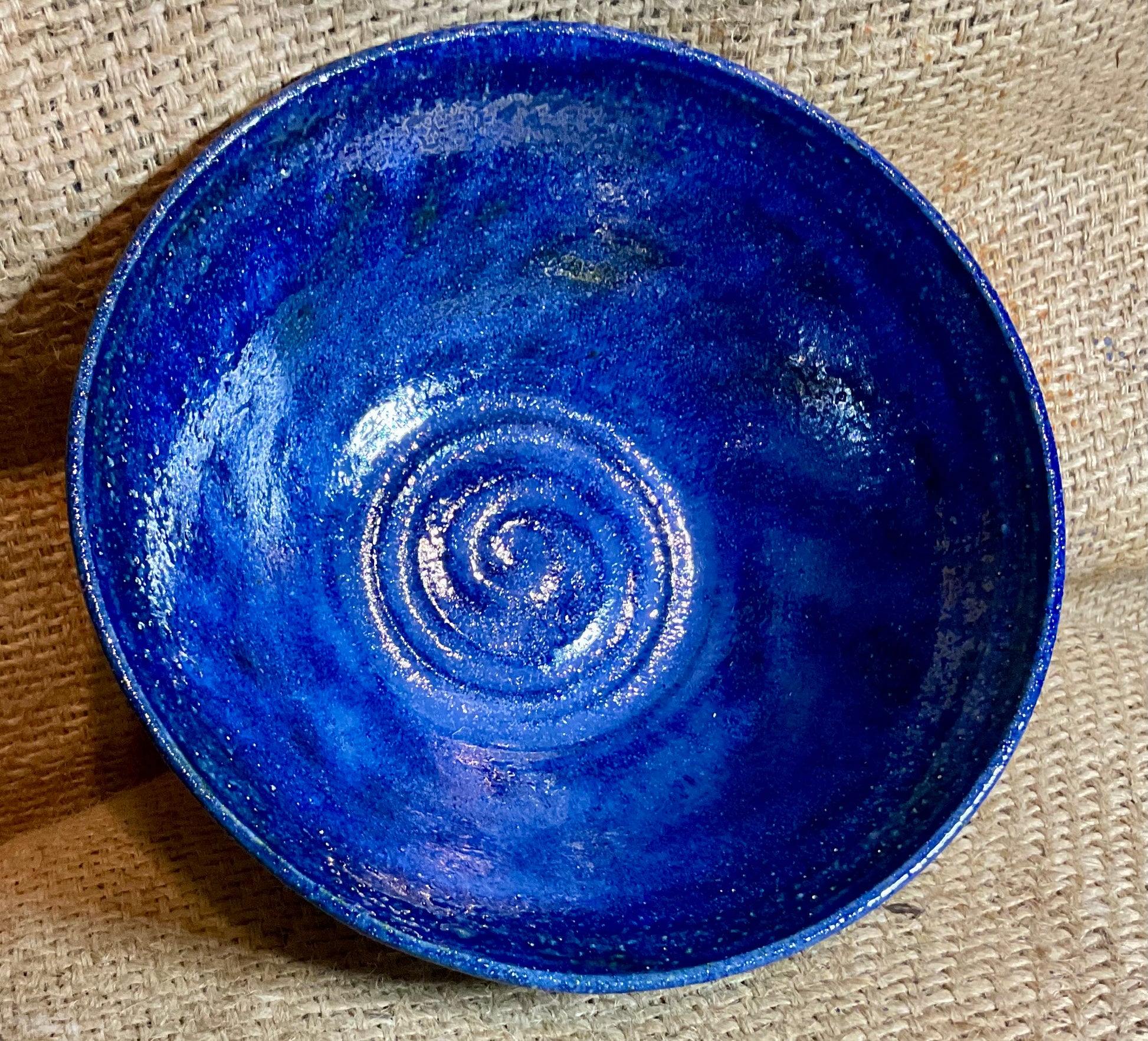 Pottery- large blue iridescent bowl