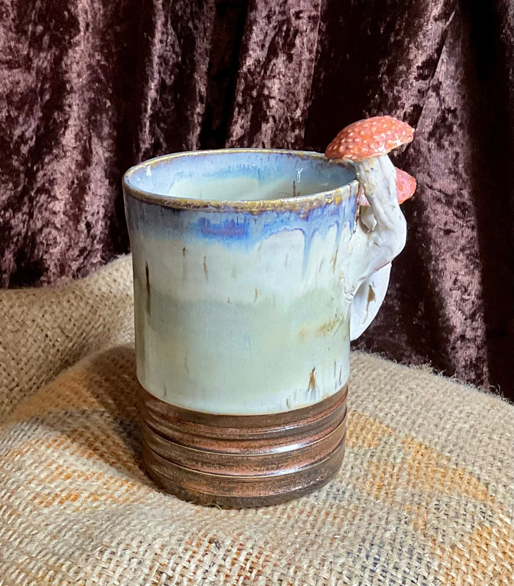 Pottery- mushroom vase/ utensil holder with copper