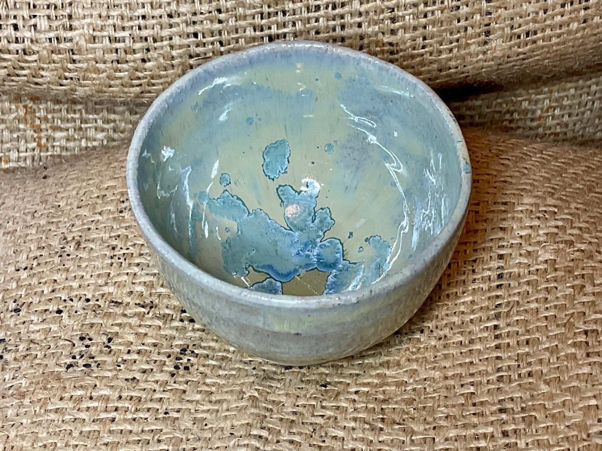 Pottery— small blue snowflake bowl