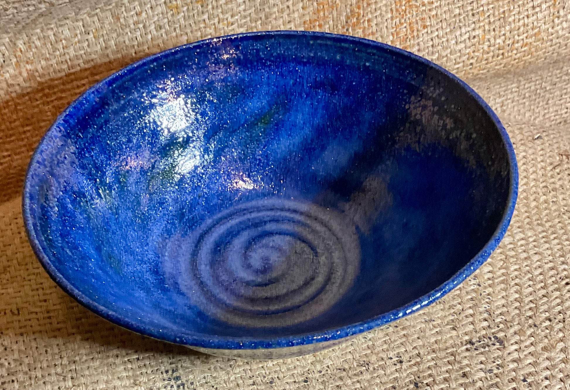 Pottery- large blue iridescent bowl