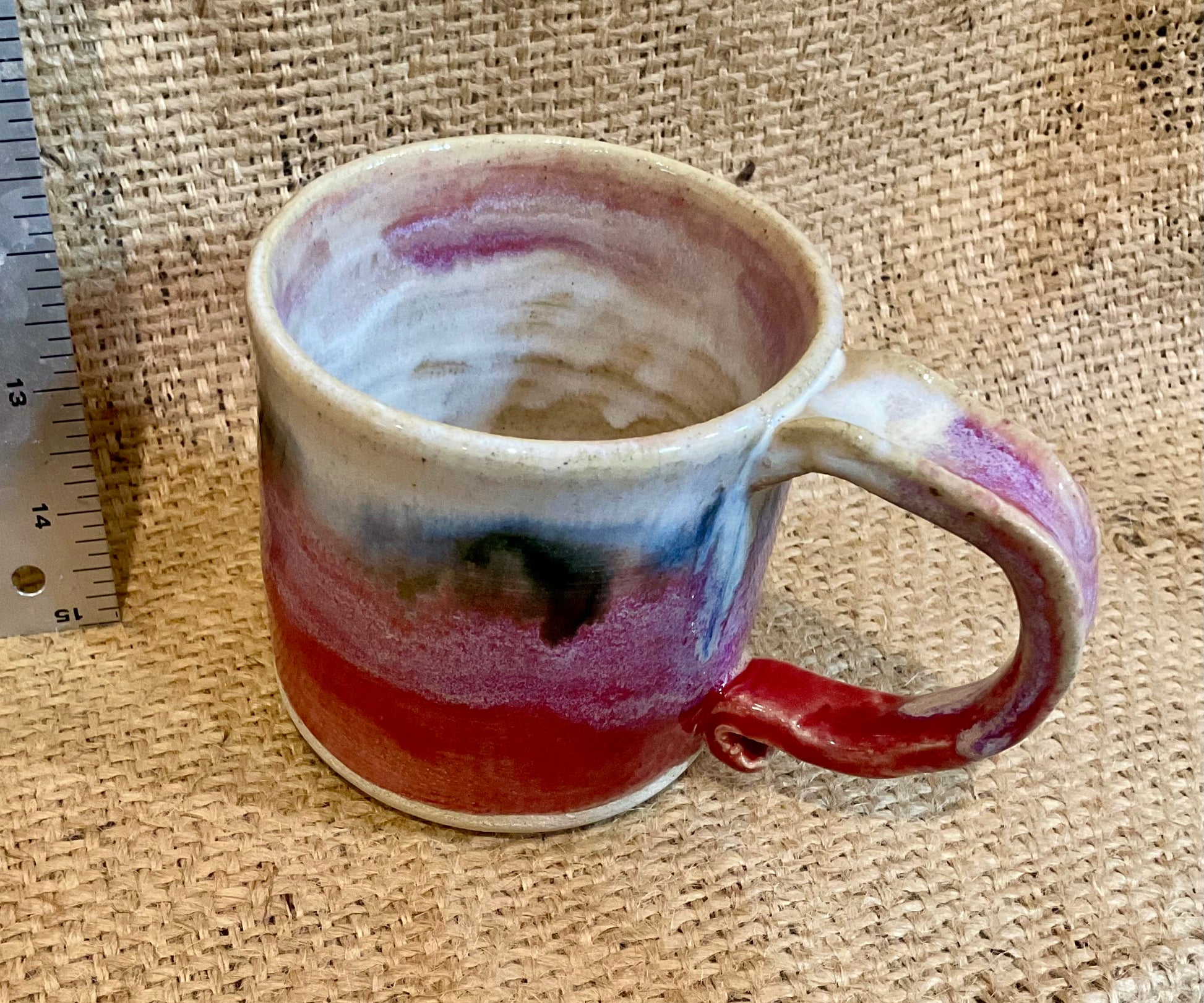 Pottery- red white and black mug