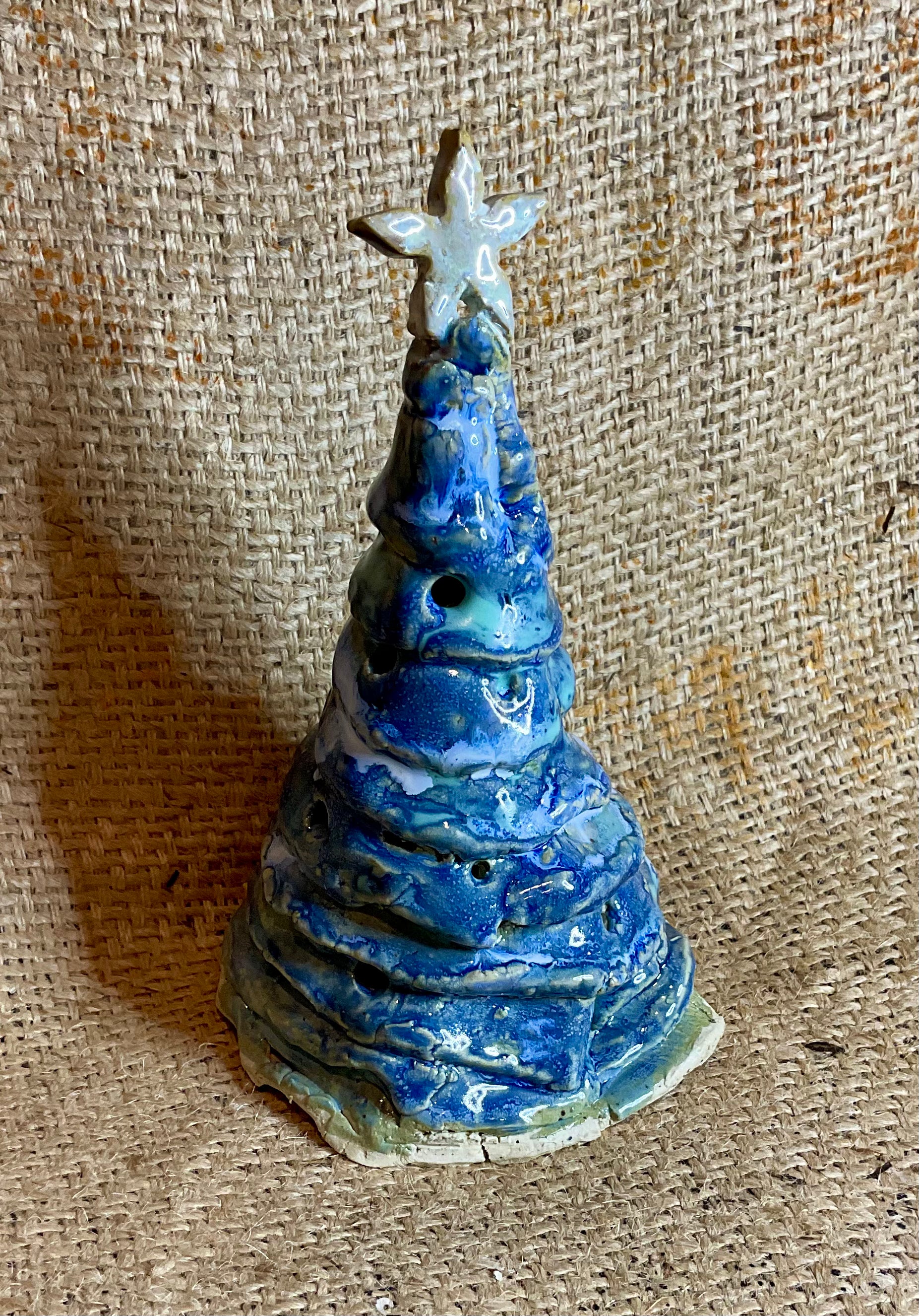 Pottery- blue tree luminary