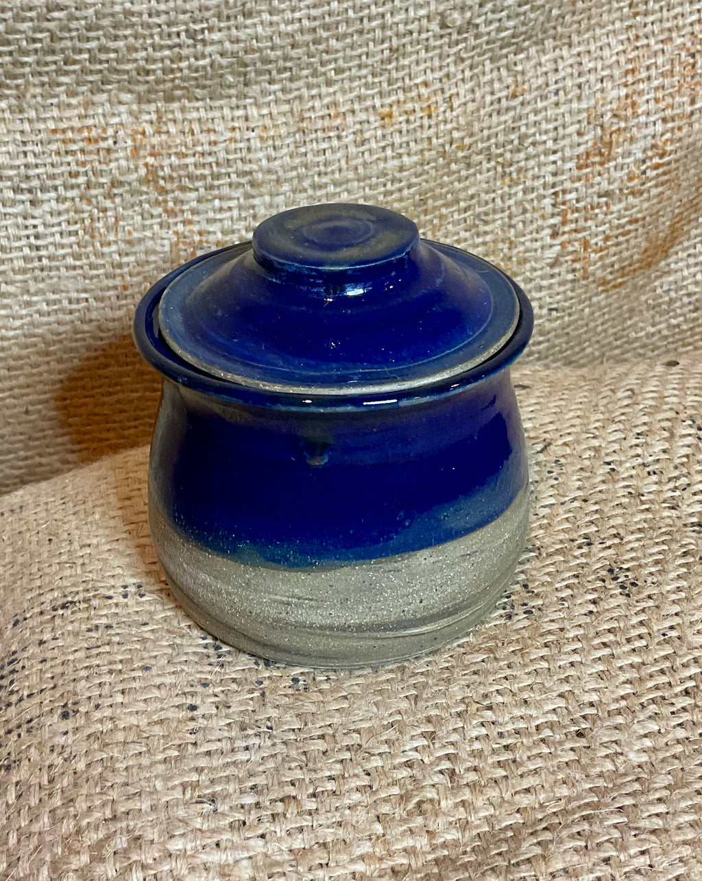 Pottery- lidded jar blue