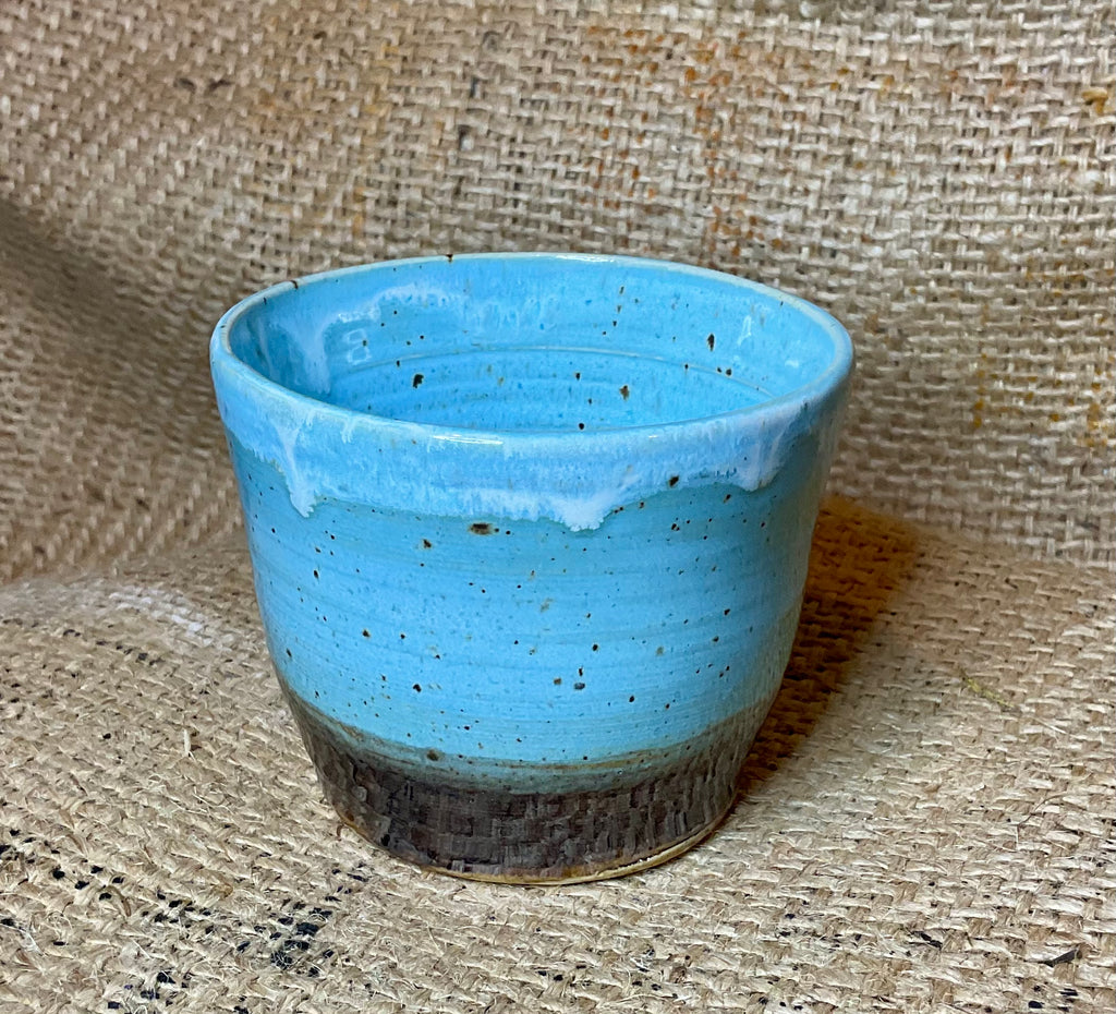 Pottery- small turquoise cup w antique gold