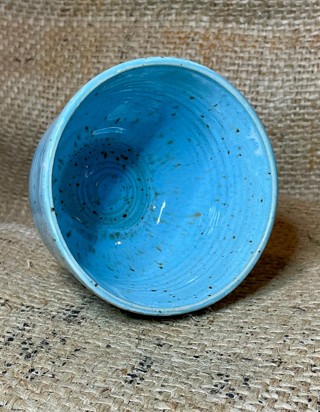 Pottery- small turquoise cup w antique gold