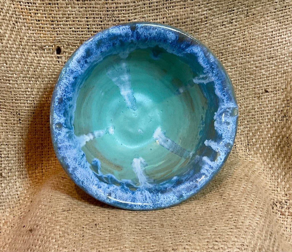 Pottery- medium blue and  seafoam bowl