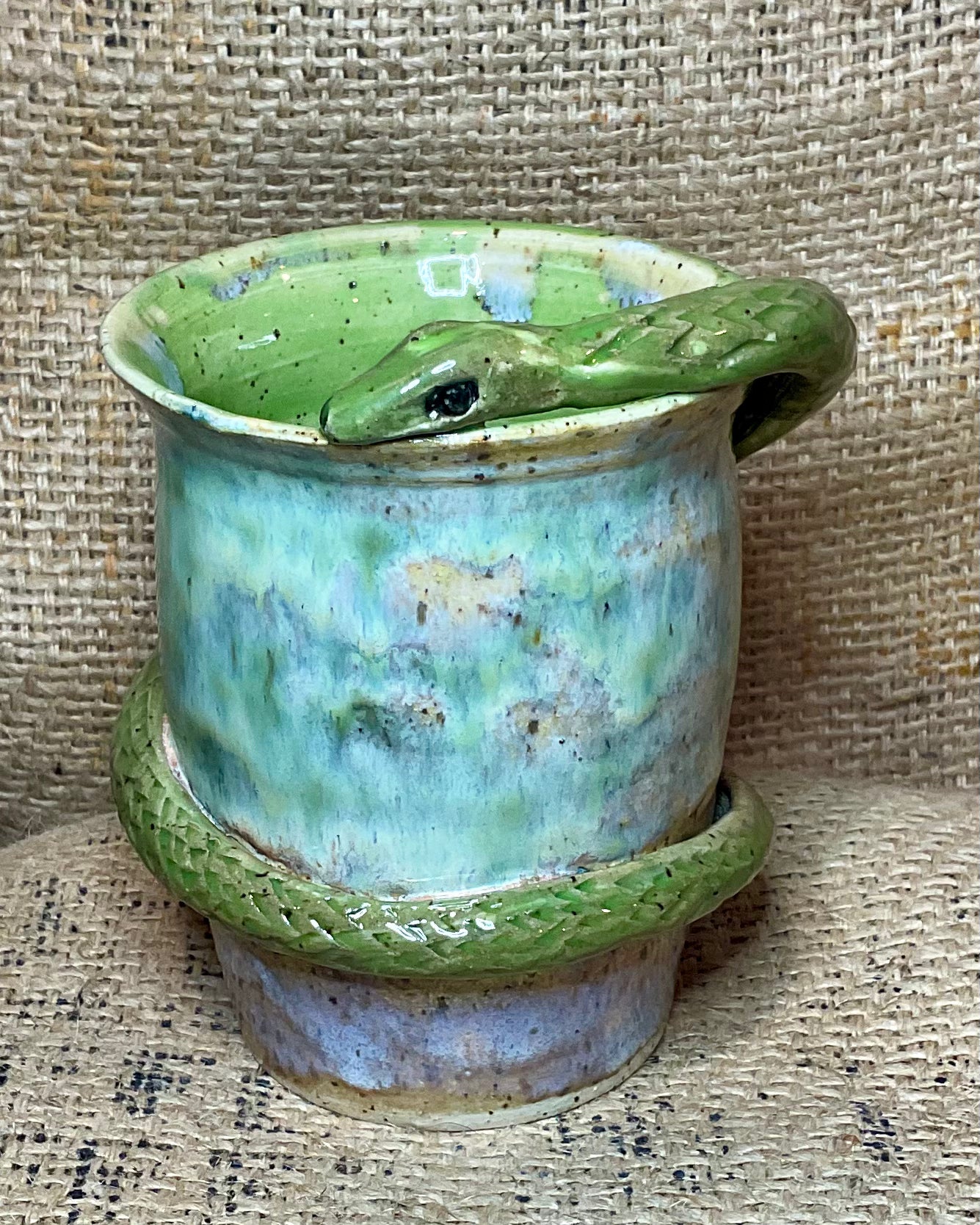 Pottery- green snake vase
