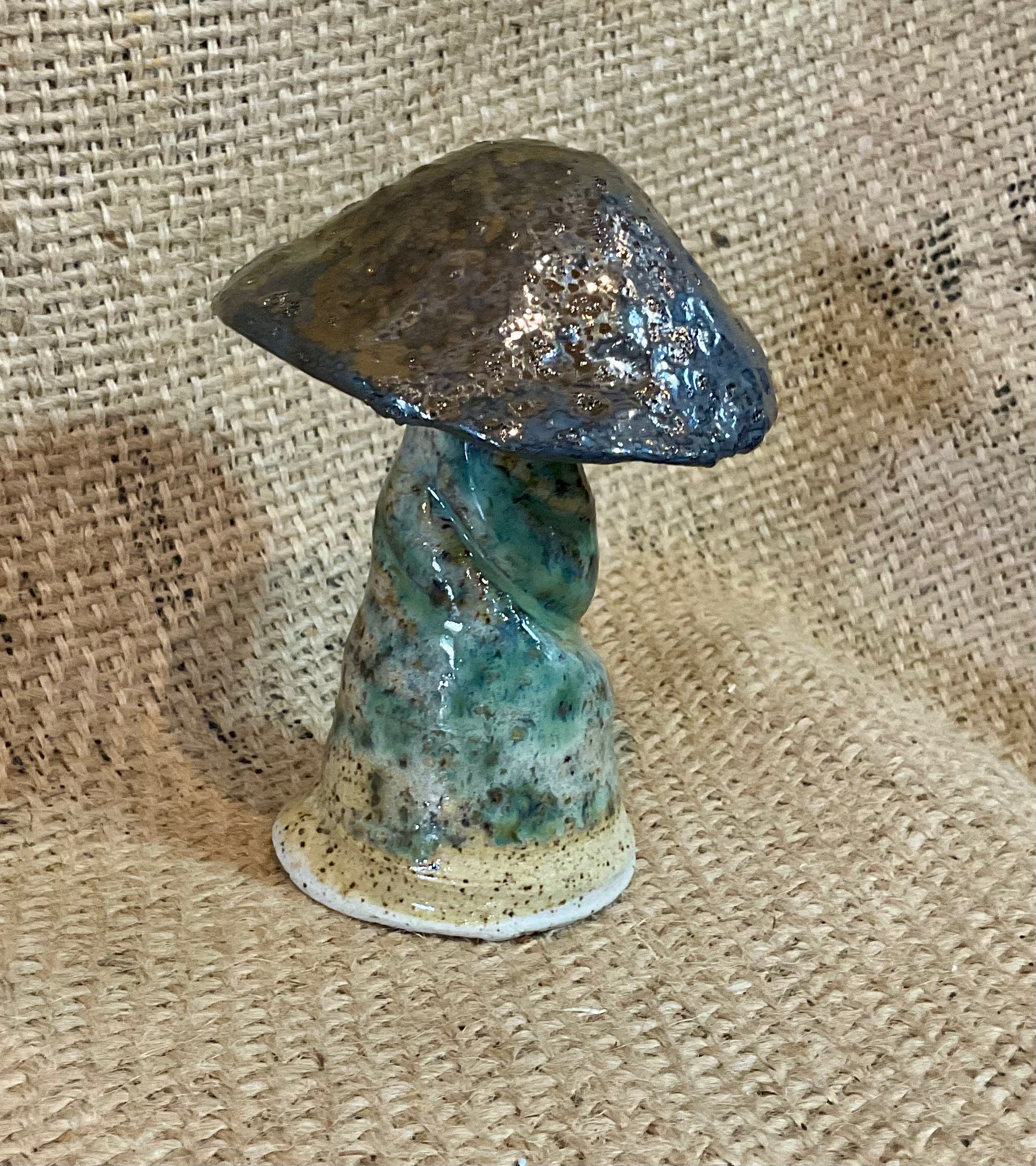 Pottery- 5 inch mushroom with antique gold top