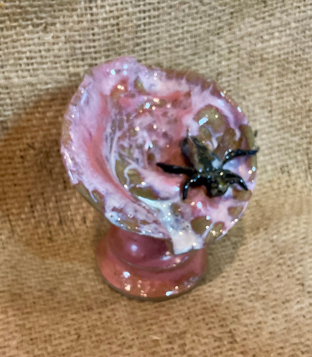 Pottery- 5 inch coral mushroom with fly