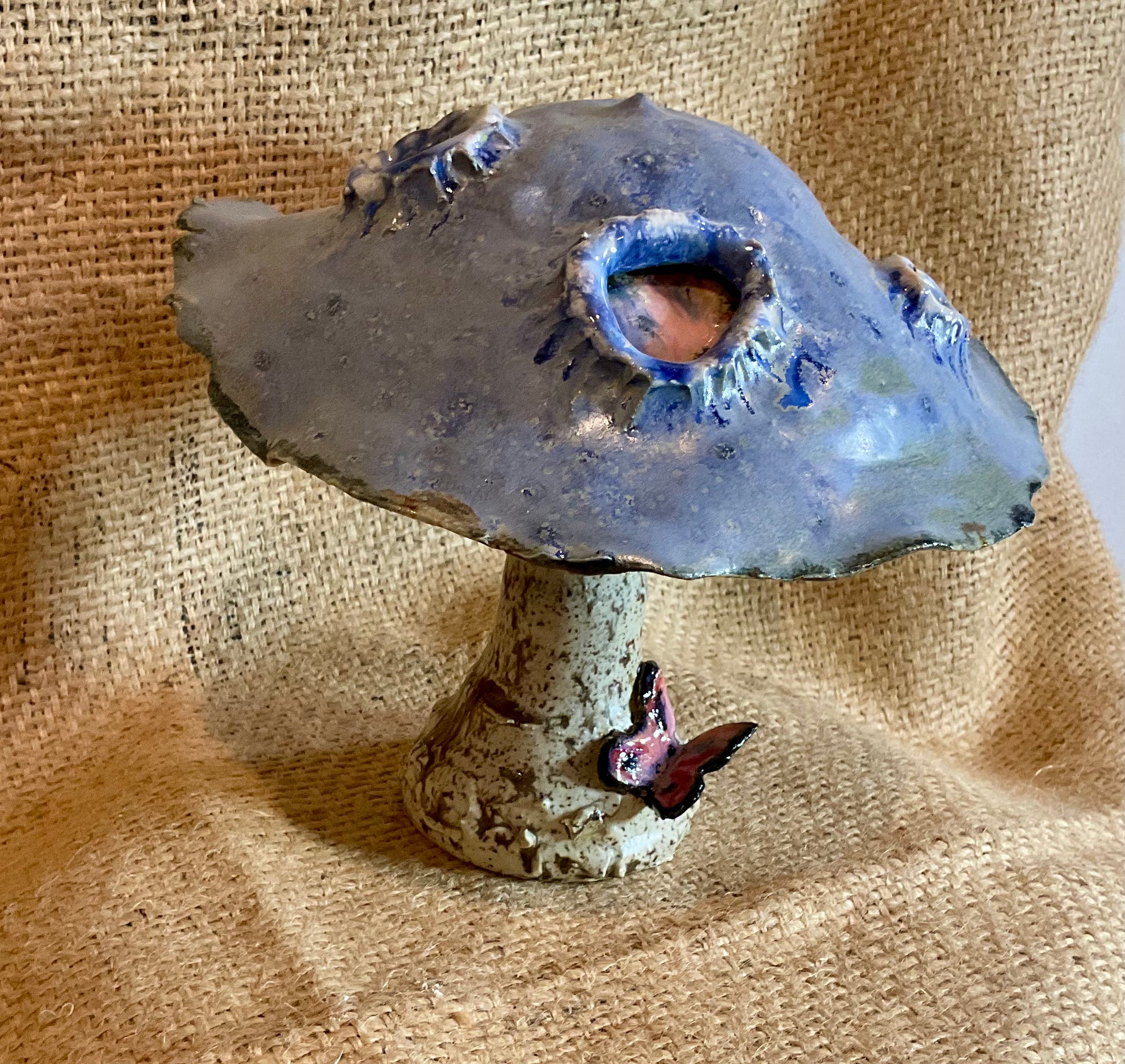Pottery-mushroom w/butterfly