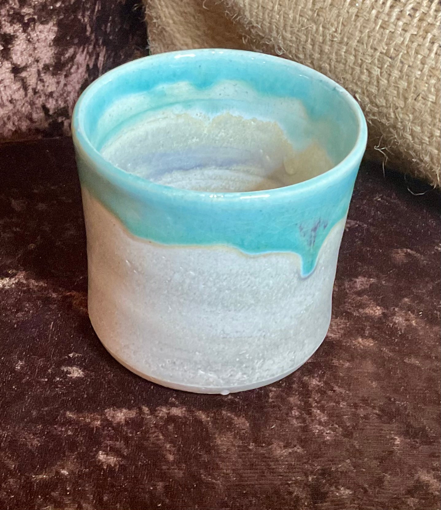 Pottery- snowy mtn sky cup