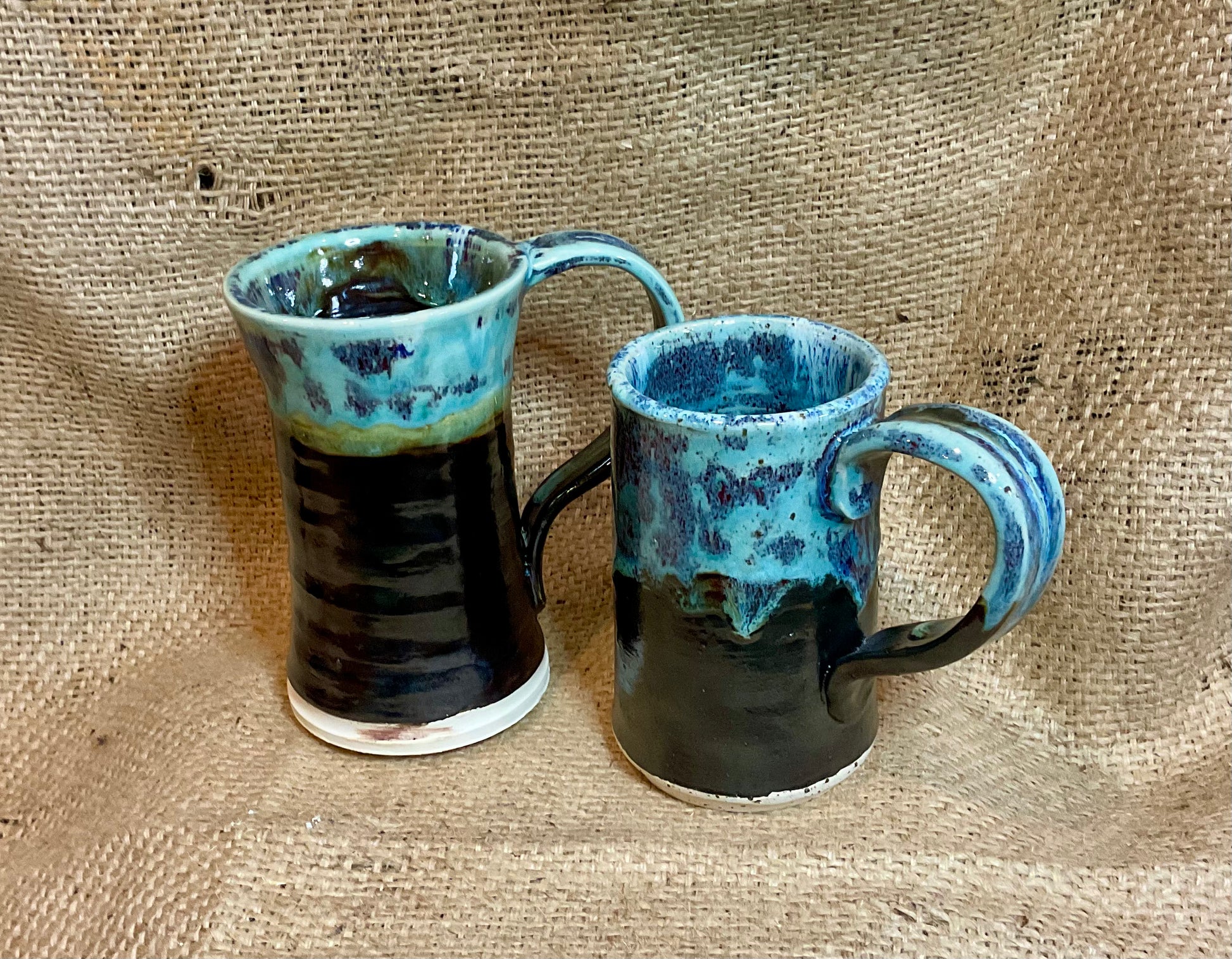 Pottery- Mug warrior sky glazed mugs.