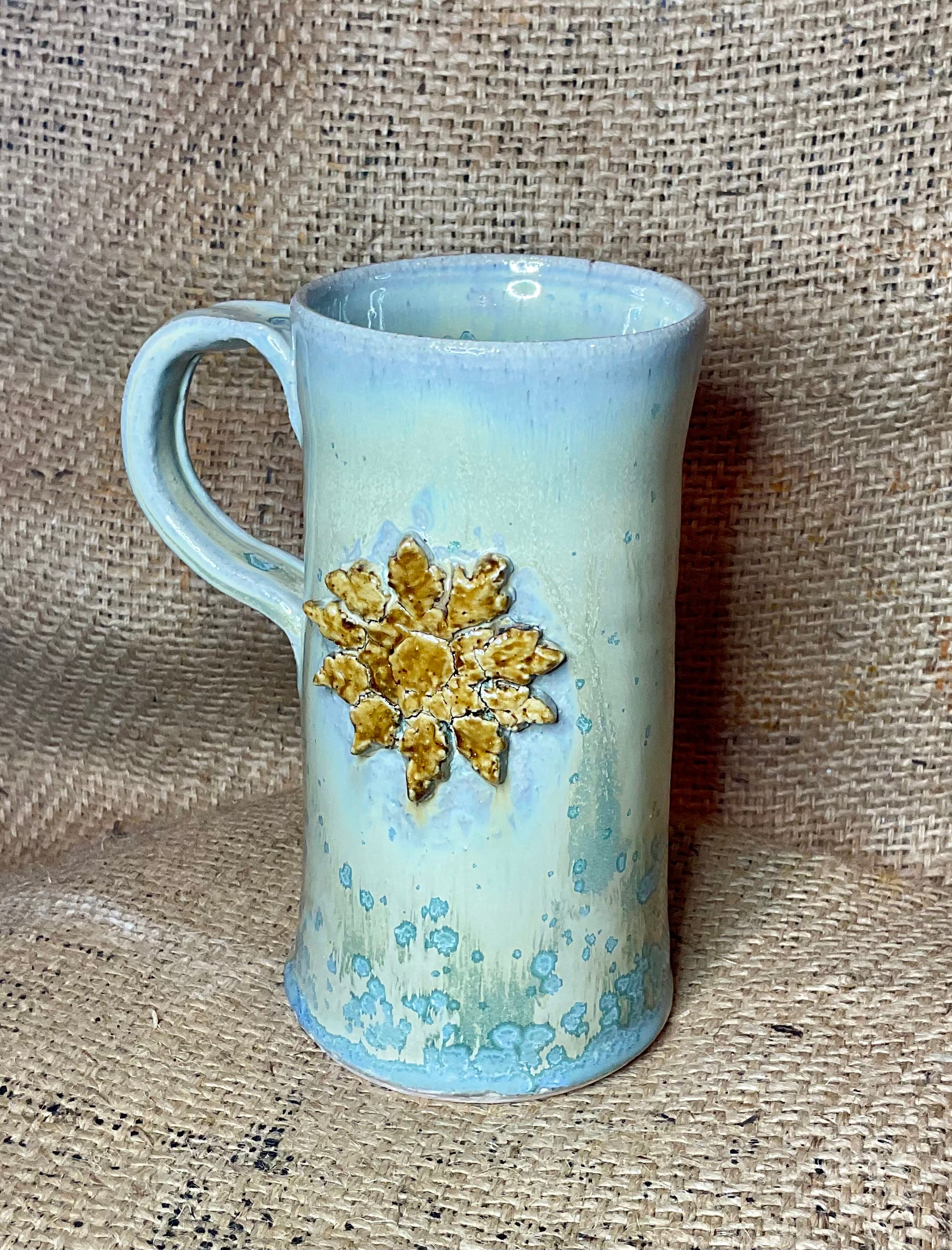 Pottery- snowflake beer stein