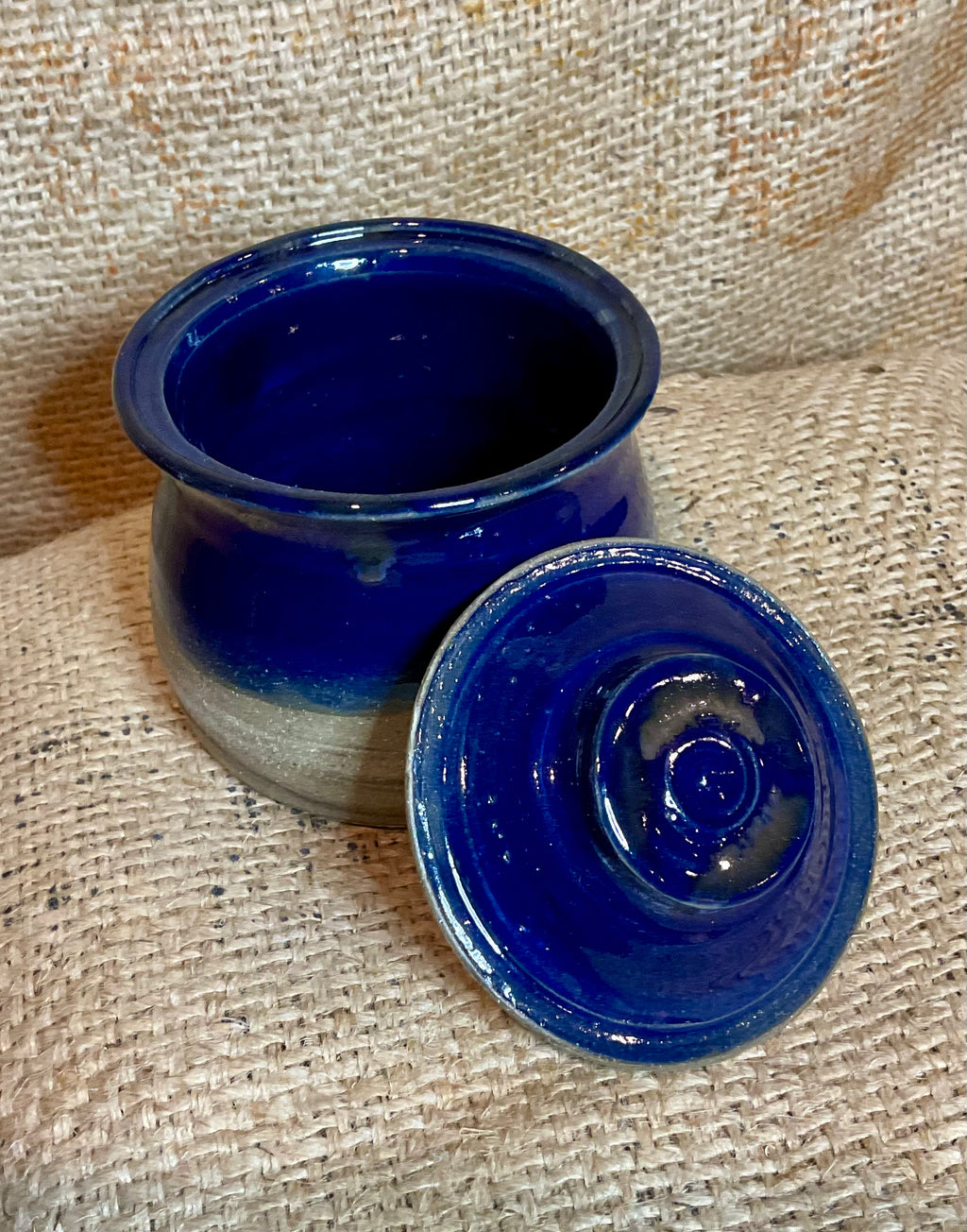 Pottery- lidded jar blue