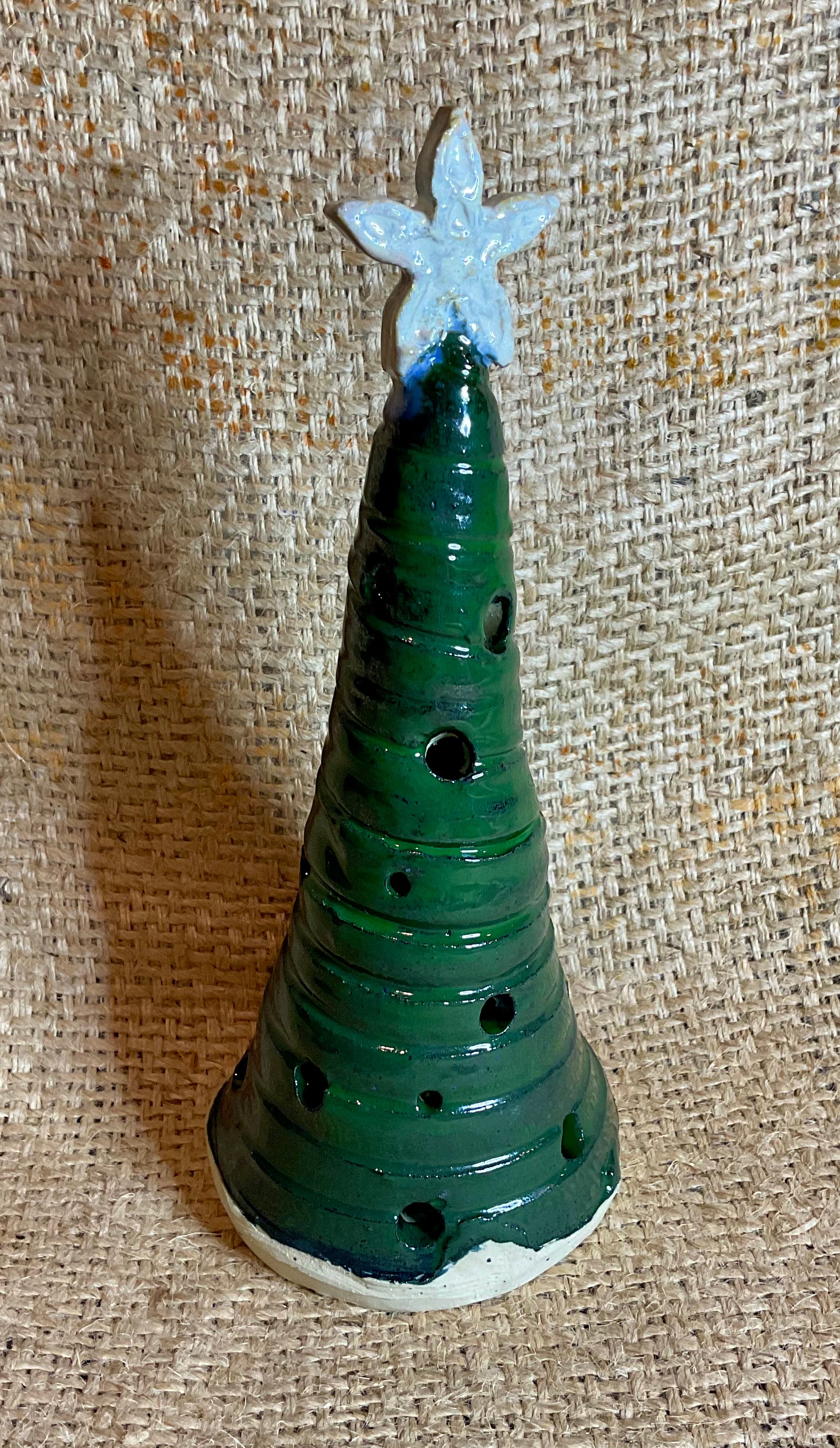 Pottery- green tree luminary