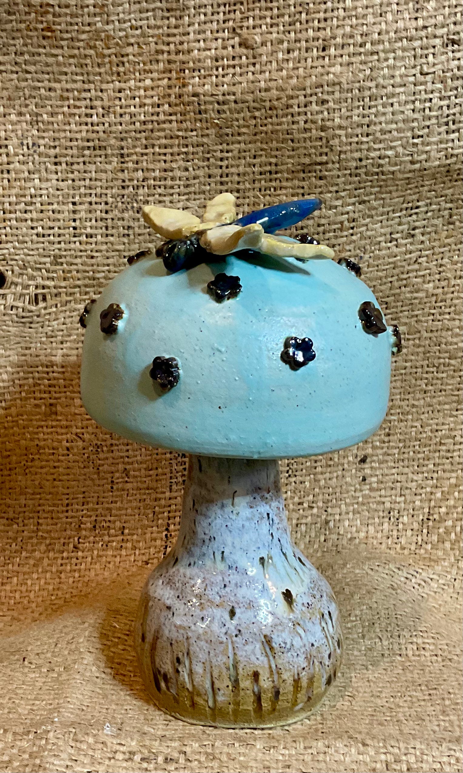 Pottery- mushroom with dragonfly