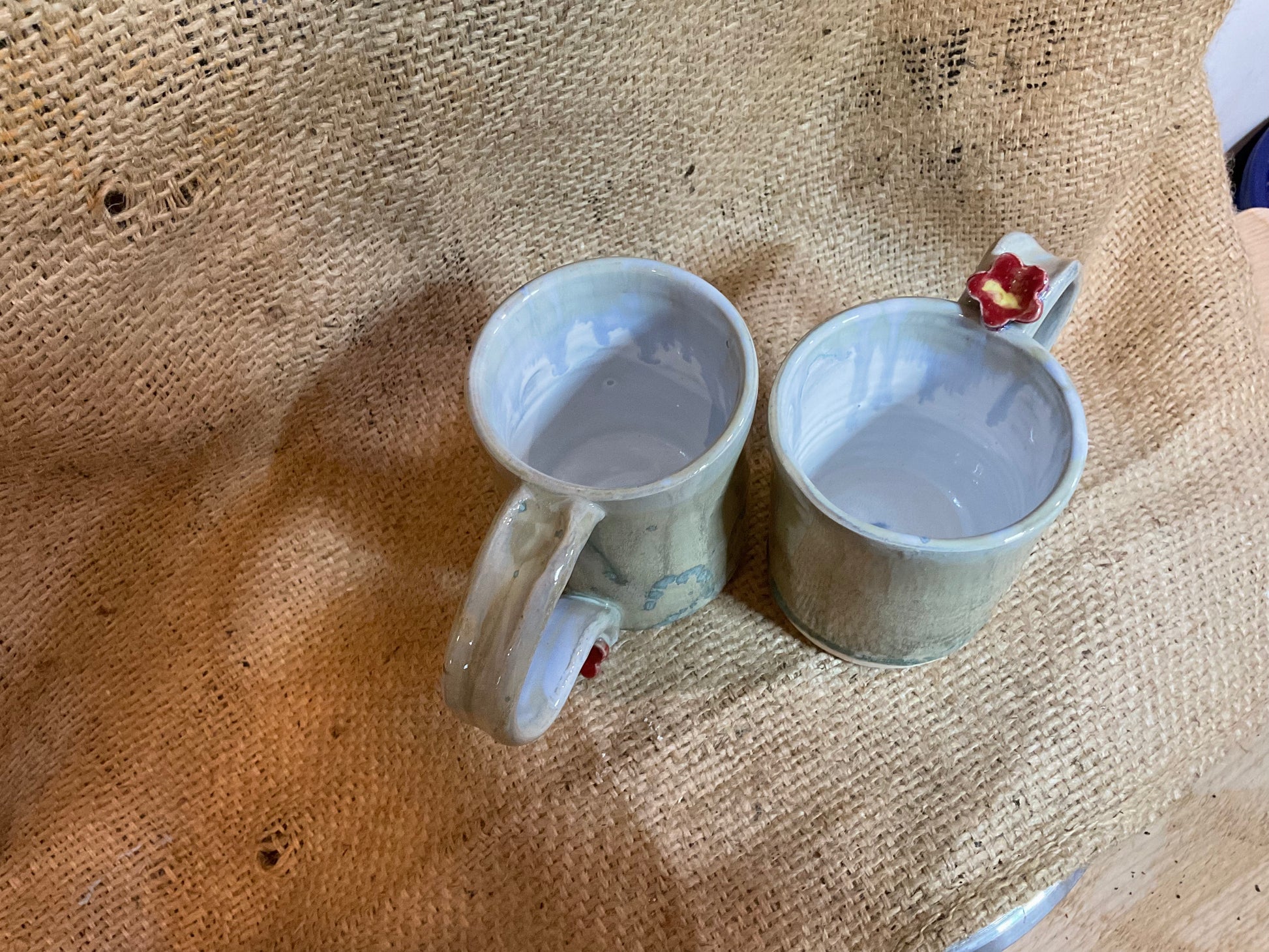 Pottery-set of mugs.