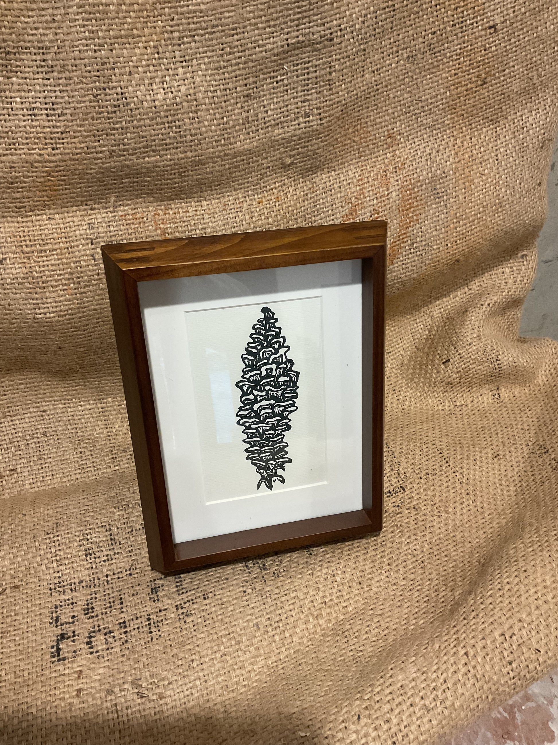 Framed Lino print-sugar pine cone