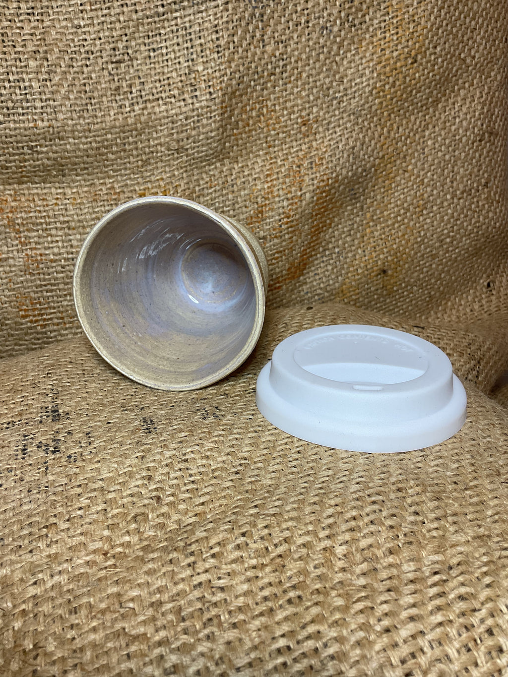 Pottery-moonscape coffee cup with lid